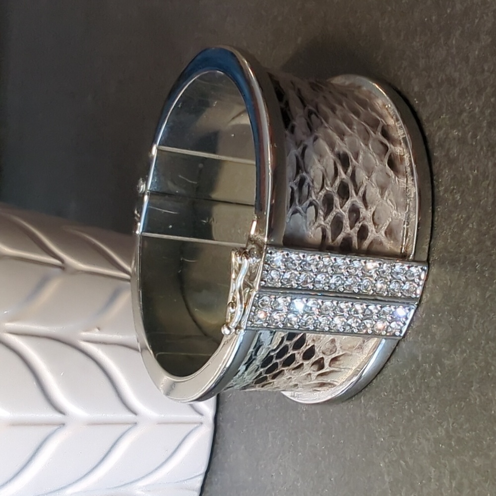 Ann Taylor Snakeskin & Rhinestone in Silver tone Bracelet